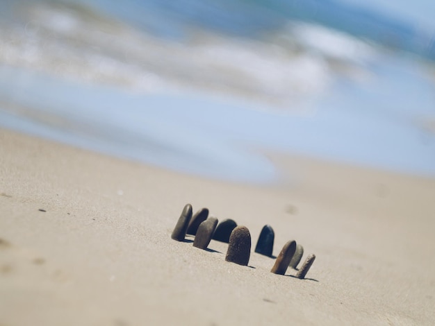 Ein Kreis aus Steinen am Strand