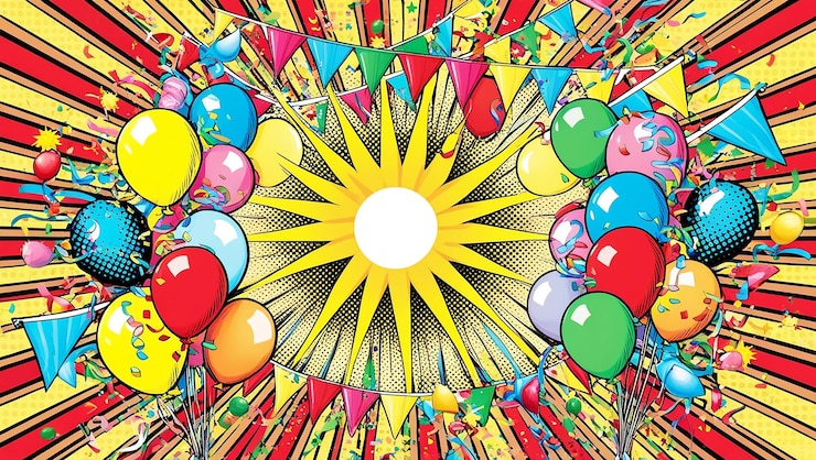 Foto ein kreis von ballons mit der sonne in der mitte