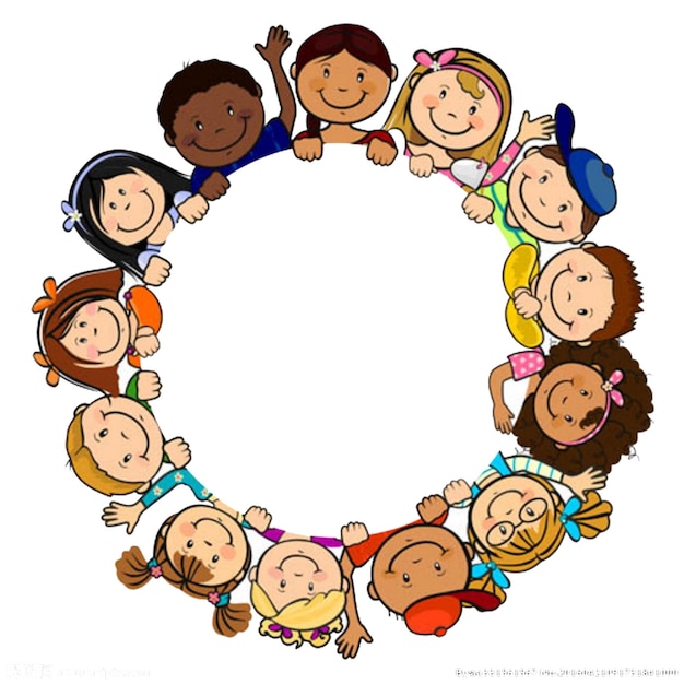 ein Kreis von Kindern mit einem Kreis, auf dem steht Kinder