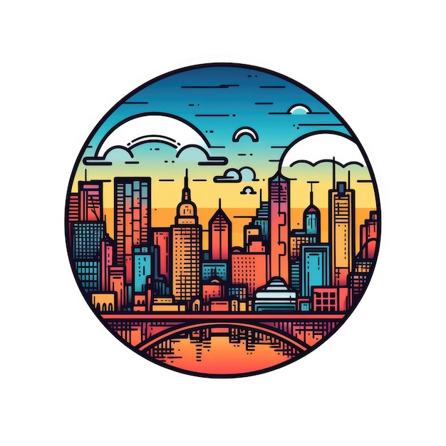 Foto ein kreisförmiger rahmen mit zentrumsraum der skyline der stadt melbourne im einfachen doodle-farbcartoon-stil wunderschön generative ai aig32