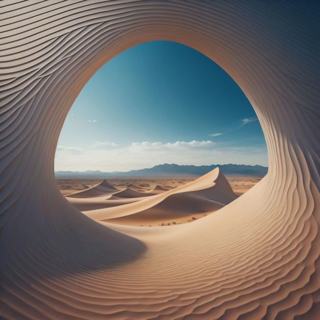 Foto ein kreisförmiges design mit einer wüste im hintergrund.
