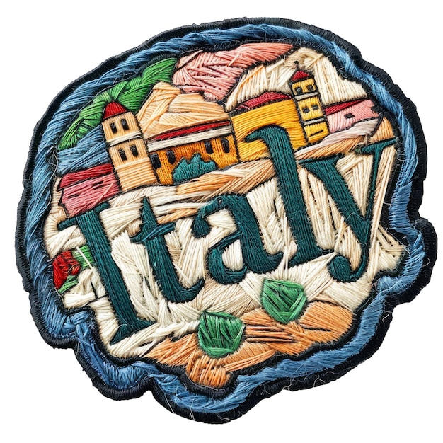 ein kreisförmiges Logo für Italien mit einem Bild einer Karten Italiens