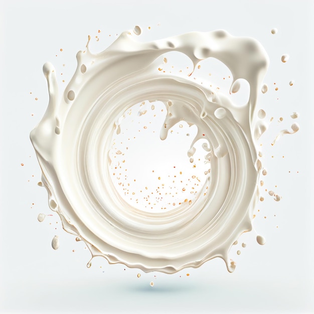 Ein Kreisrahmen mit weißer Milch spritzt auf weißem Hintergrund