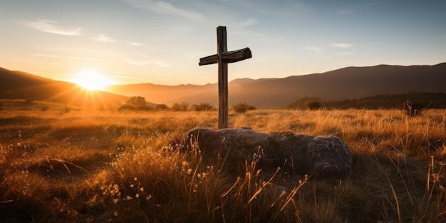 Foto ein kreuz auf einem feld