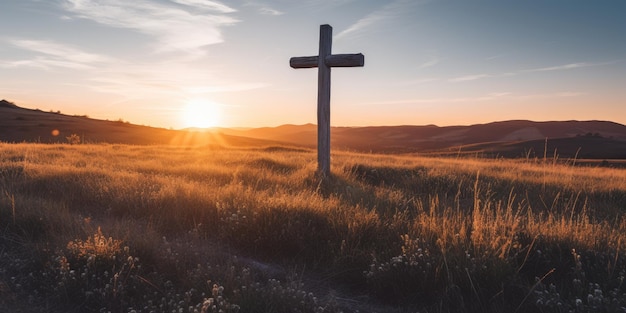 ein Kreuz auf einem Grasfeld