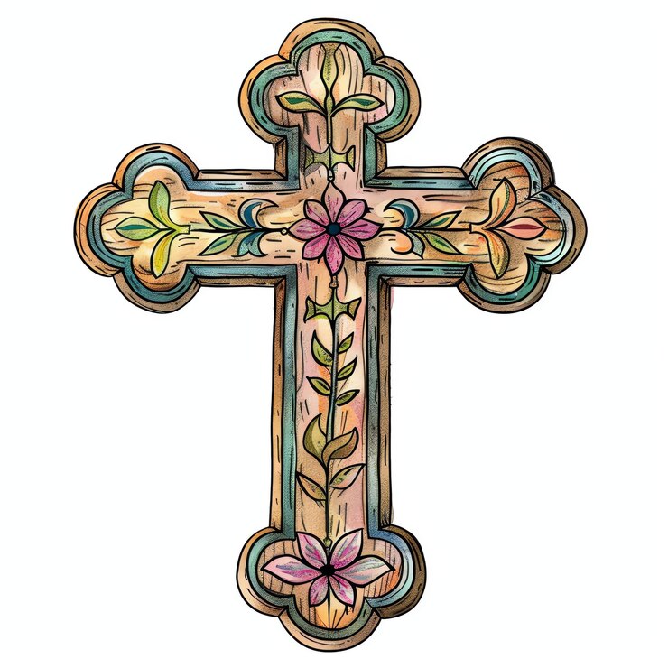 Foto ein kreuz mit blumen und einem design darauf