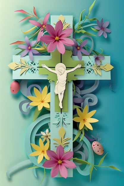 Ein Kreuz mit Blumen und einem Kreuz darauf Für christliche Hintergründe Dekorationen Drucke Ostern Hintergrund Papier Kunstdesign