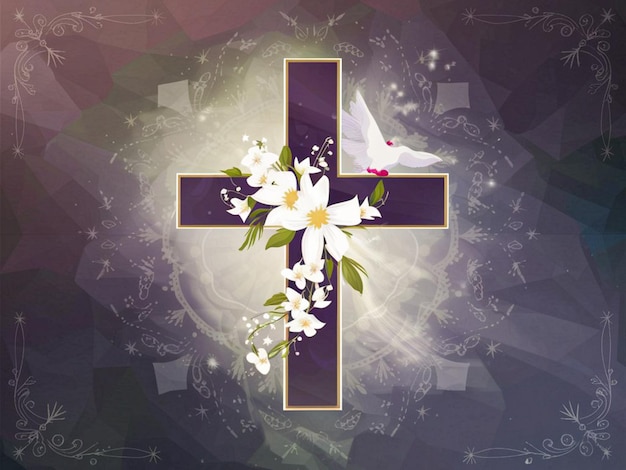 ein Kreuz mit Blumen und einem Vogel darauf