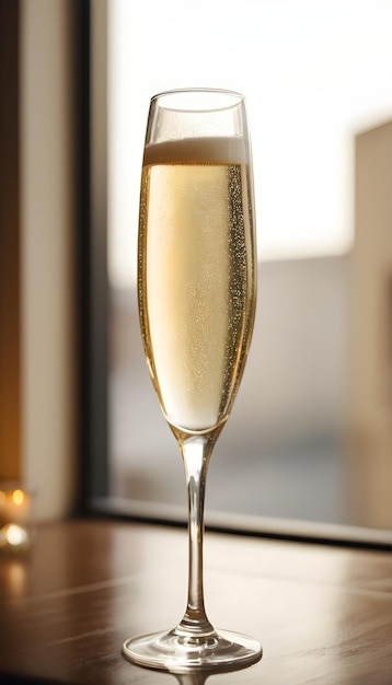 Ein kristallklares Glas, gefüllt mit funkelndem Champagner