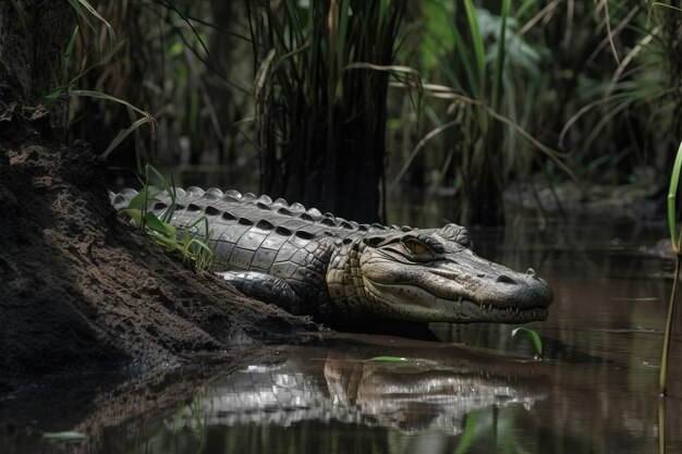 Ein Krokodil schwamm