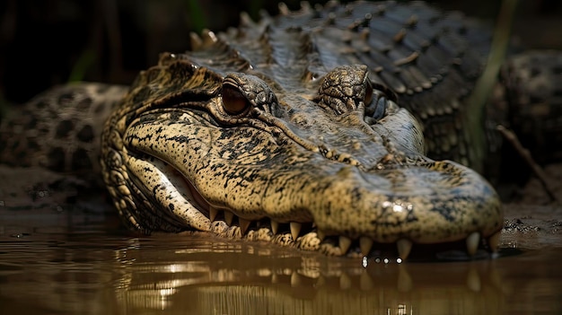 Ein Krokodil schwimmt in einem Fluss.