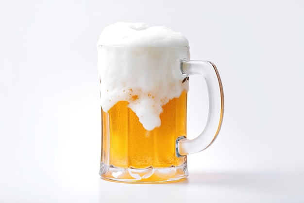 ein Krug Bier mit Schaum isoliert auf weißem Hintergrund