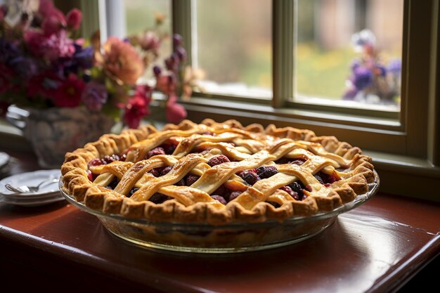 Ein Kuchen, der auf einer Fensterbank gekühlt wird