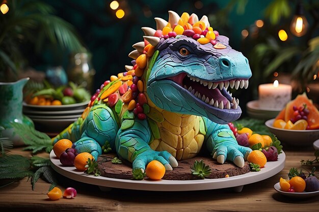 Ein Kuchen in Form eines Dinosauriers für eine prähistorische Zeit