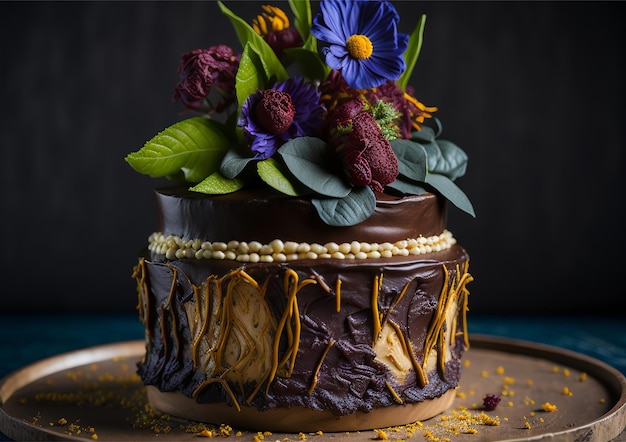 Foto ein kuchen mit blumen darauf