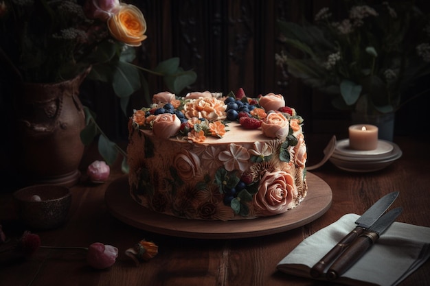Ein Kuchen mit Blumen darauf