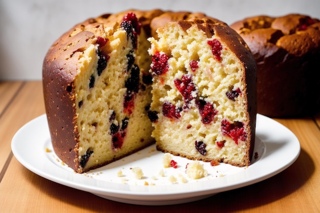 Ein Kuchen mit Cranberry-Füllung wird in kleine Stücke geschnitten.