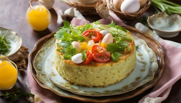 ein Kuchen mit Eiern und Tomaten