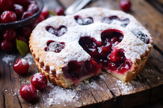 Ein Kuchen mit einem herzförmigen Ausschnitt in der Kruste