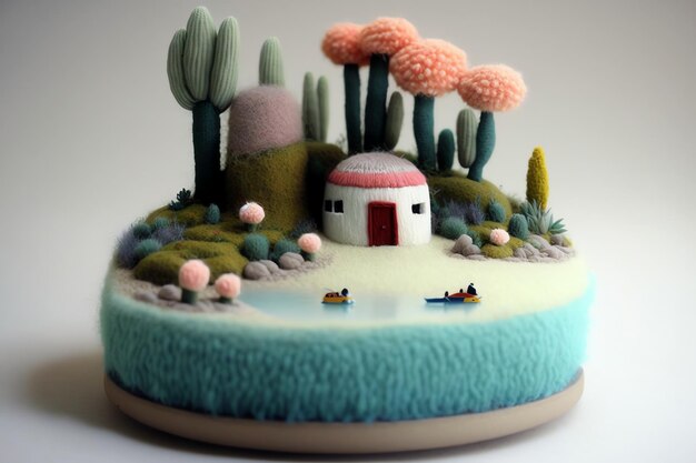 Ein Kuchen mit einem kleinen Haus darauf