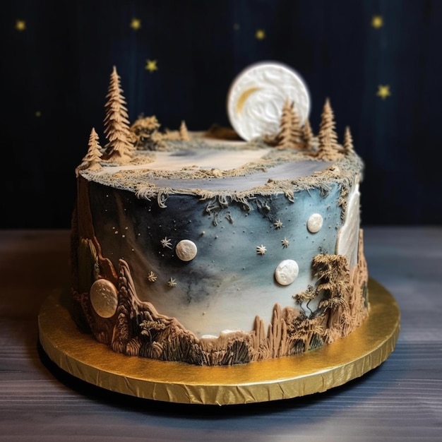 Ein Kuchen mit einem Mond und Sternen darauf wird erzeugt