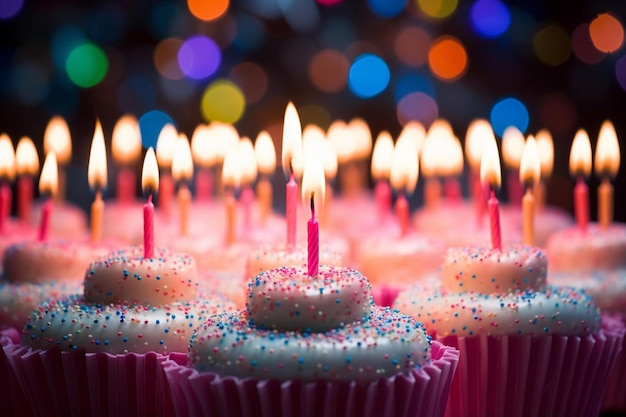 Ein Kuchen mit einer Kerze, auf der "Glücklicher Geburtstag" steht.