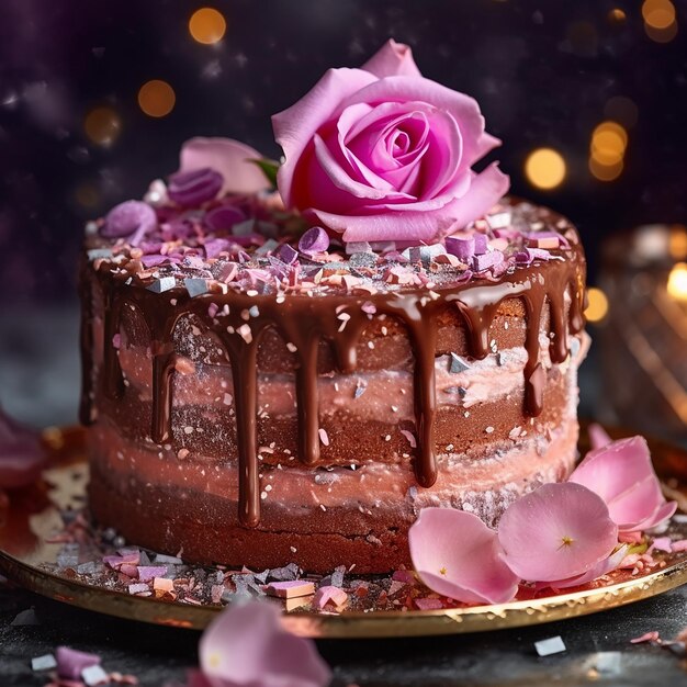 ein Kuchen mit einer rosa Rose darauf