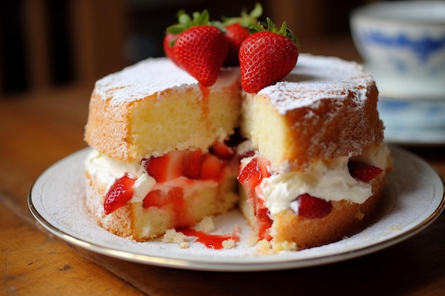 Ein Kuchen mit Erdbeeren und Erdbeeren auf einem Teller