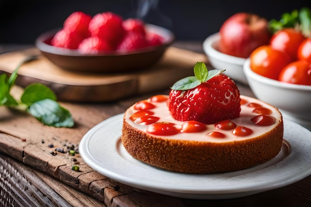 Ein Kuchen mit Erdbeeren und Erdbeeren darauf