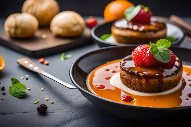 ein Kuchen mit Erdbeeren und Sahne drauf