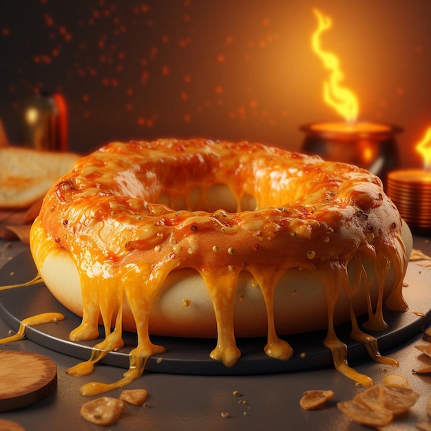 Ein Kuchen mit goldener Glasur und einer goldenen Kerze auf dem Tisch.