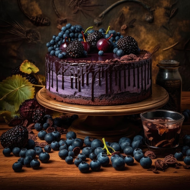 Ein Kuchen mit Heidelbeeren und Brombeeren darauf