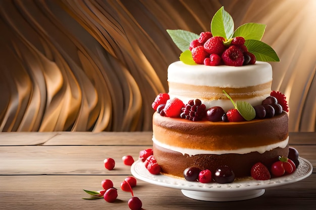 Ein Kuchen mit Himbeeren und Sahne obendrauf