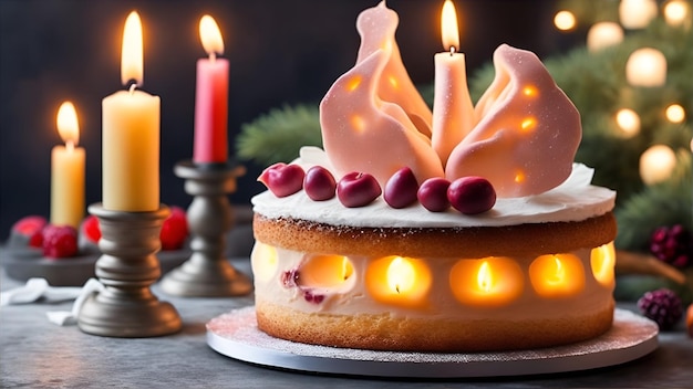 Ein Kuchen mit Kerzen und einer Kerze darauf