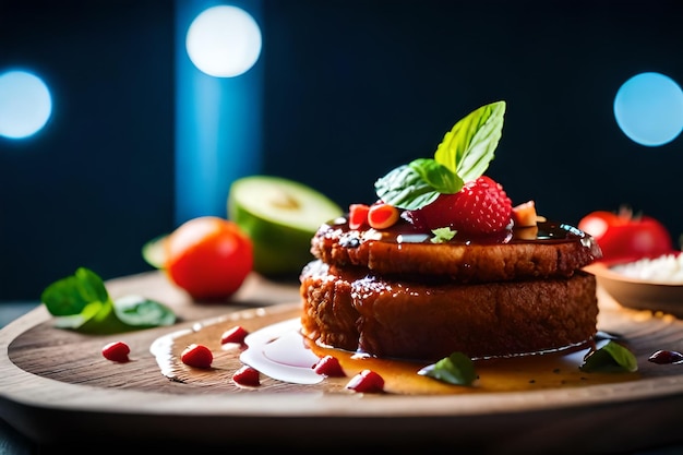 ein Kuchen mit Obst und einer Erdbeere oben