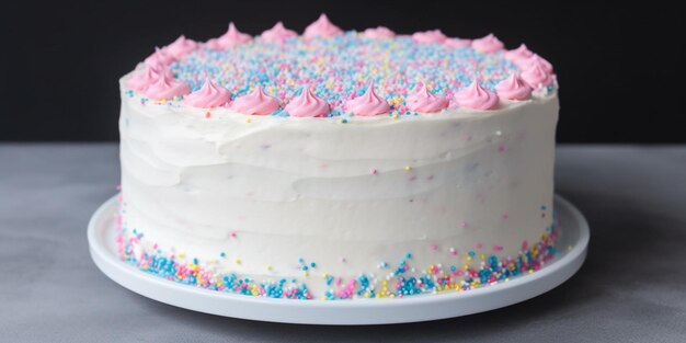 Ein Kuchen mit rosa und blauen Streuseln darauf