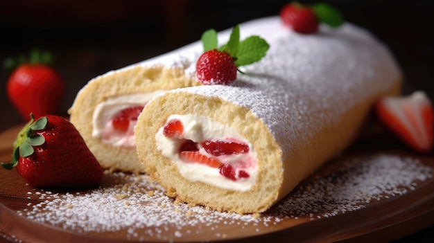 Ein Kuchen mit Sahne und Erdbeeren obendrauf