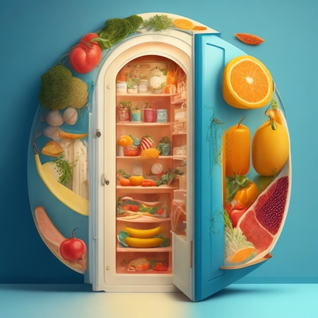 Foto ein kühlschrank, der zum tor zu verschiedenen kulinarischen welten wird