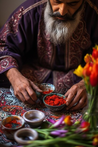 Foto ein künstler, der kalligraphie oder kunstwerke mit nowruz-themen erstellt