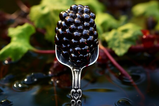 Ein künstlerisches Zusammenspiel Schwarzenbeeren auf der Gabel ar 32