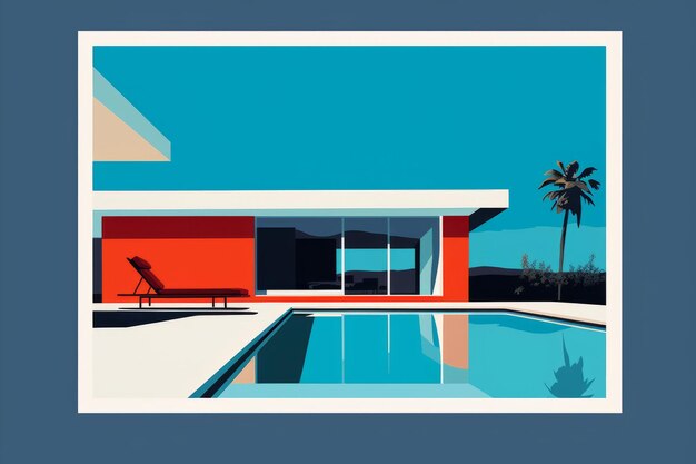 Foto ein kunstdruck eines hauses mit pool und palmen