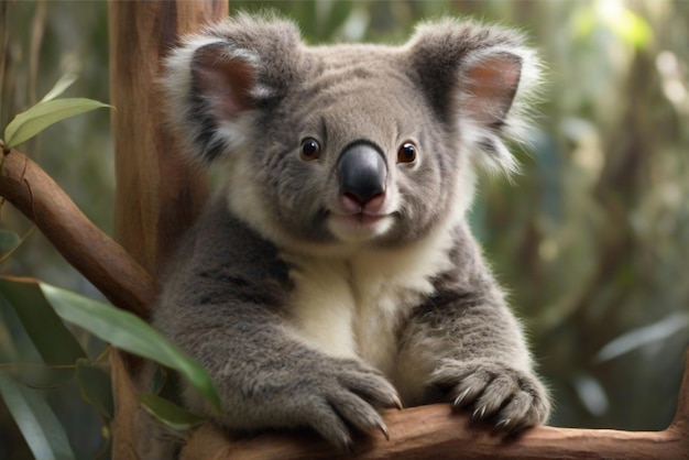 Ein kuscheliger Koala mit seinen flauschigen Ohren hört aufmerksam auf die Geräusche des geschäftigen Lebens.