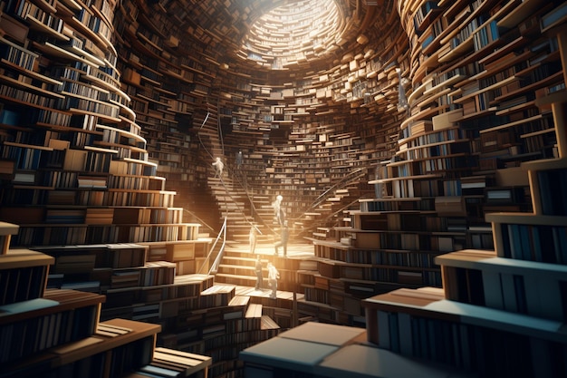 Ein Labyrinth aus Büchern mit komplizierten Seiten 00268 00