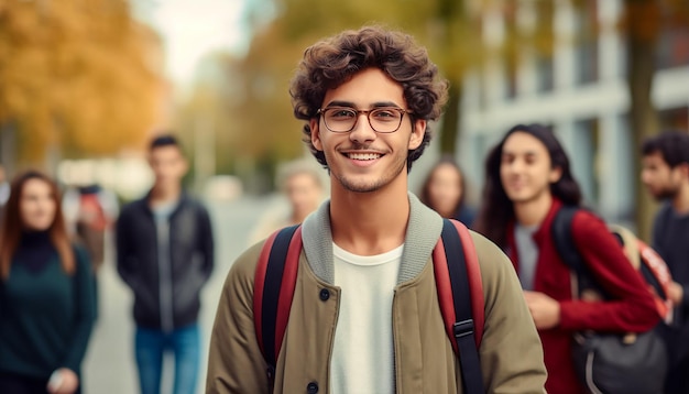 ein lächelnder 17-jähriger internationaler männlicher Student an einer Universität in Deutschland