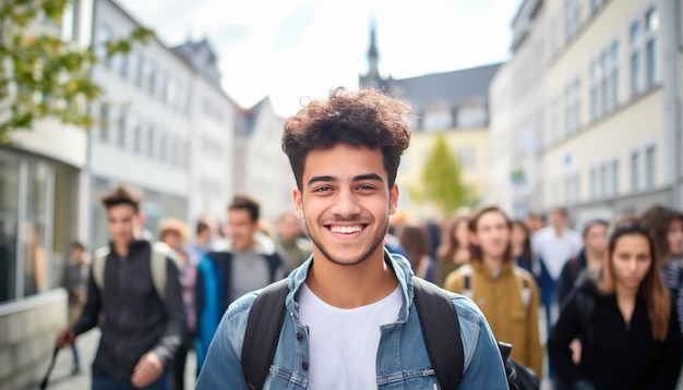 ein lächelnder 17-jähriger internationaler männlicher Student an einer Universität in Deutschland