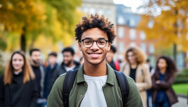 ein lächelnder 17-jähriger internationaler männlicher Student an einer Universität in Deutschland