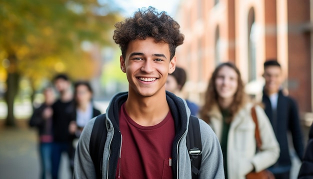 ein lächelnder 17-jähriger internationaler männlicher Student an einer Universität in Deutschland