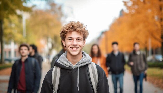 Foto ein lächelnder 17-jähriger internationaler männlicher student an einer universität in deutschland