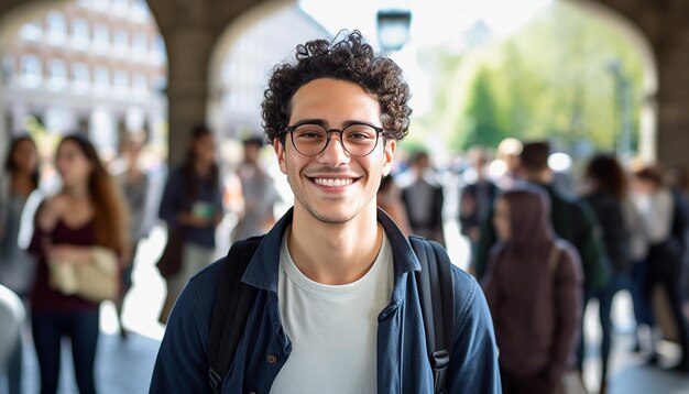 ein lächelnder 17-jähriger internationaler männlicher Student an einer Universität in Deutschland