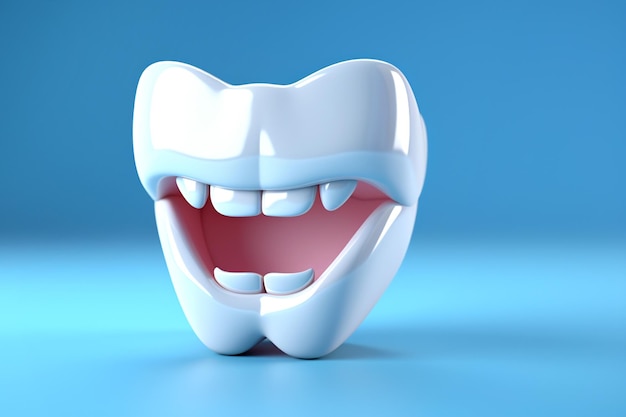 Ein lächelnder gesunder Zahn auf blauem Hintergrund